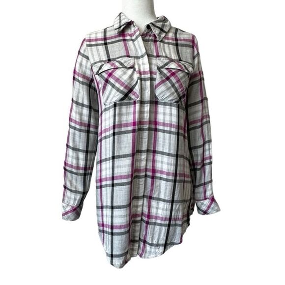 Vince Camuto Plaid Boyfriend Shirt Plaid High Low Long Sleeve SZ XS - Picture 14 of 14